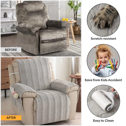 All-Season Scratch-Resistant Non-Slip Recliner Couch Cover with Elastic Straps