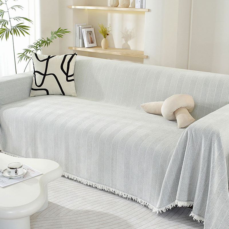 Chenille Blanket Herringbone Tassel Armchair Cover