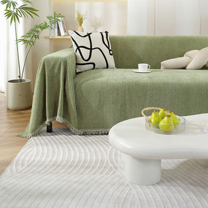 Chenille Blanket Herringbone Tassel Armchair Cover
