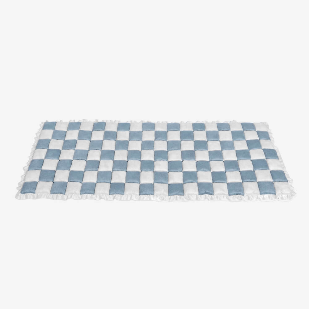 Cream-colored Large Plaid Square Fuzzy Pet Dog Mat Bed Sectional Couch Cover