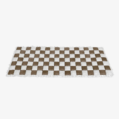 Cream-colored Large Plaid Square Fuzzy Pet Dog Mat Bed Sectional Couch Cover