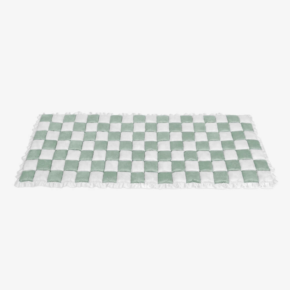 Cream-colored Large Plaid Square Fuzzy Pet Dog Mat Bed Sectional Couch Cover