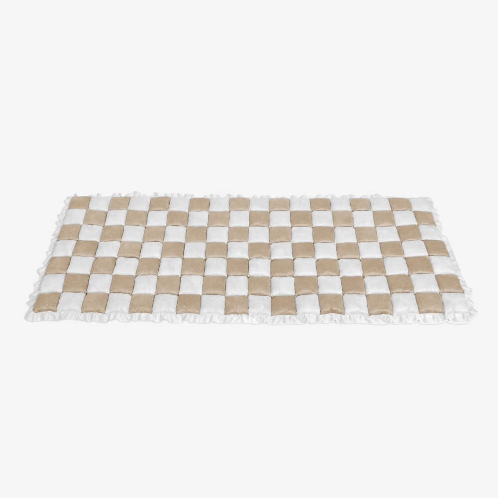 Cream-colored Large Plaid Square Fuzzy Pet Dog Mat Bed Sectional Couch Cover