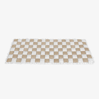 Cream-colored Large Plaid Square Fuzzy Pet Dog Mat Bed Sectional Couch Cover