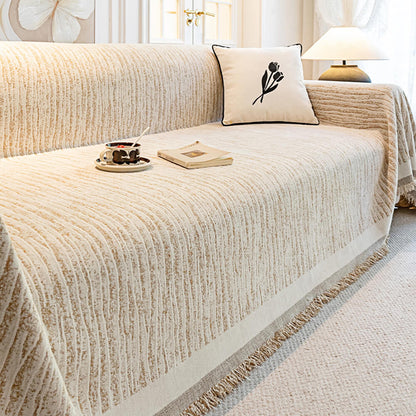 Cream Chenille Textured Pet-Friendly Anti-Scratch Throw Couch Cover