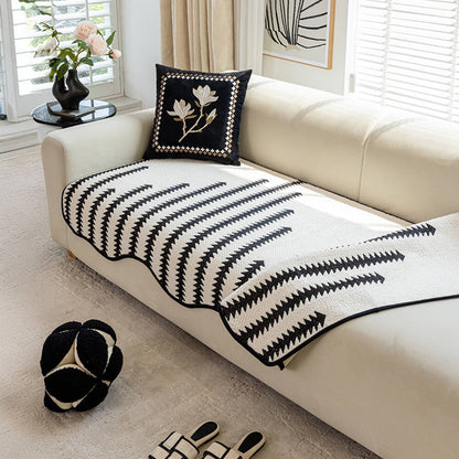Modern Chevron Stripes Chenille One-Piece Couch Cover with Wavy Edges