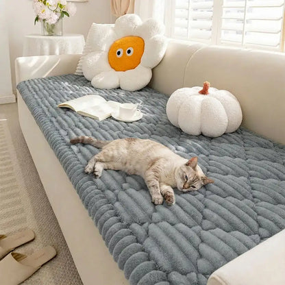 Fluffy Fuzzy Pet-Friendly Sofa Protector One-Piece Washable Couch Cover Pet Mat