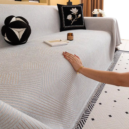 Modern Stripe Chenille Scratch-Resistant Sofa Protector Couch Cover