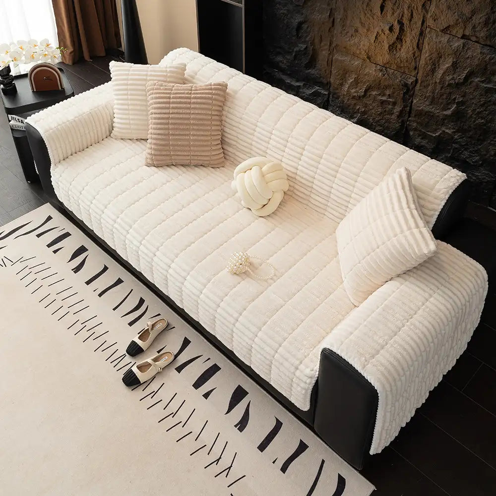 Waterproof One-Piece Cozy Flannel Sofa Protection Non-Slip Couch Cover