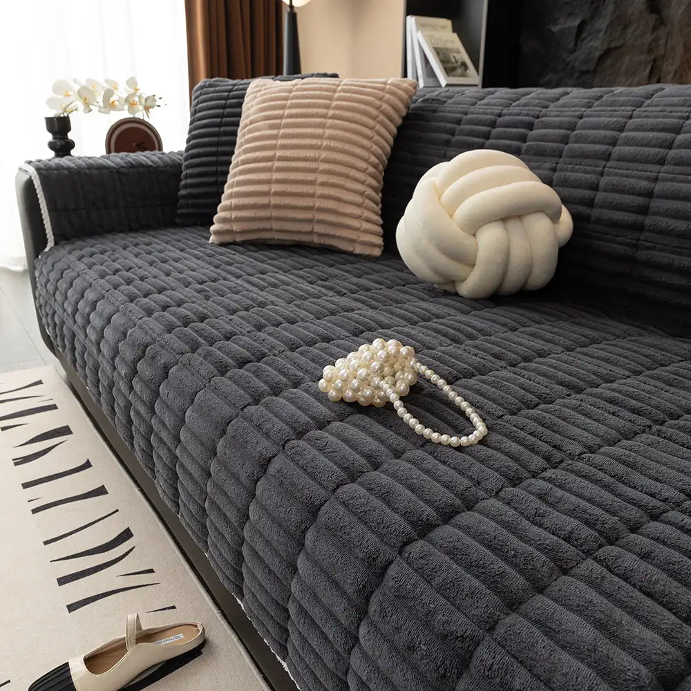 One-Piece Cozy Flannel Sofa Protection Non-Slip Waterproof Sectional Couch Cover