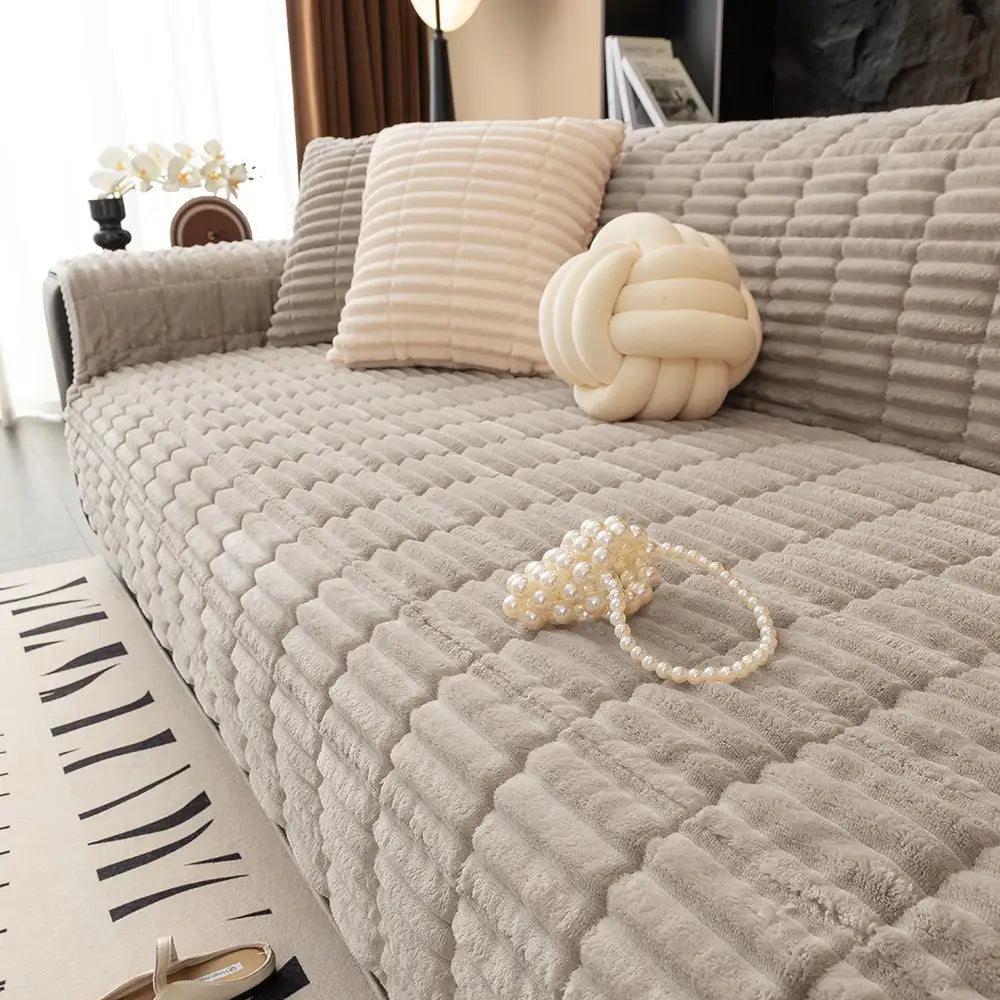 One-Piece Cozy Flannel Sofa Protection Non-Slip Waterproof Sectional Couch Cover