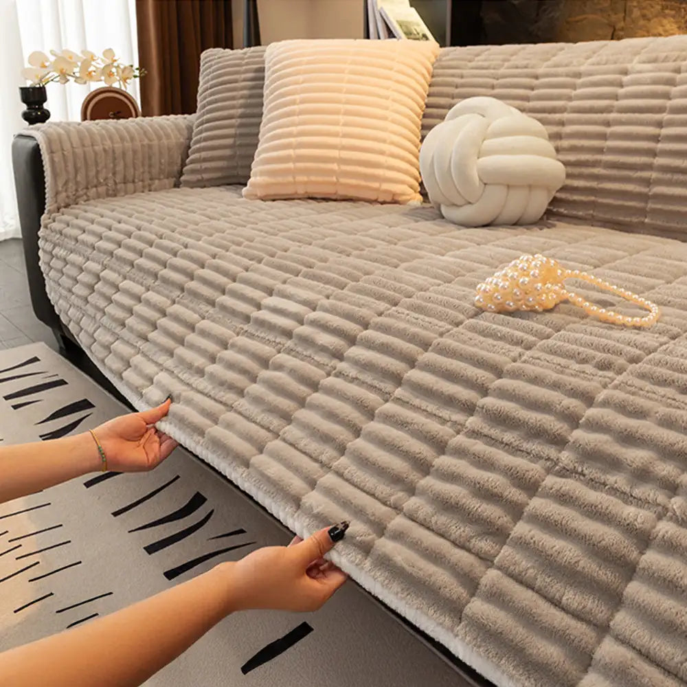 Waterproof One-Piece Cozy Flannel Sofa Protection Non-Slip Couch Cover