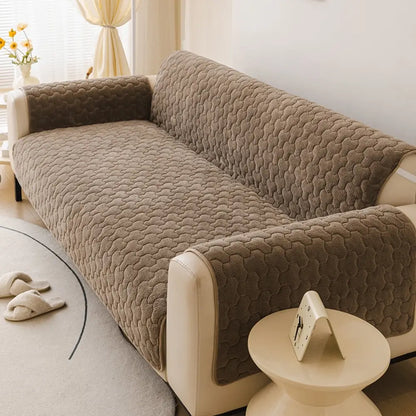 One-Piece Short Plush Comfortable Skin-Friendly Furniture Protection Couch Cover - Puzzle