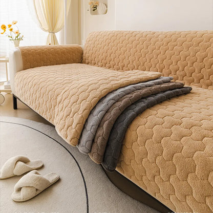 One-Piece Short Plush Comfortable Skin-Friendly Furniture Protection Couch Cover - Puzzle