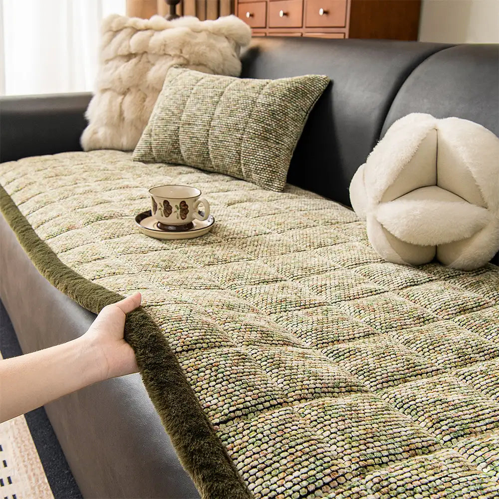 Pet-Friendly Chenille Textured One-Piece Non-Slip Couch Cover with Frayed Edges