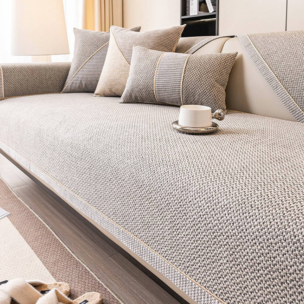 Breathable Woven Cotton Linen Non-Slip Sectional Couch Cover