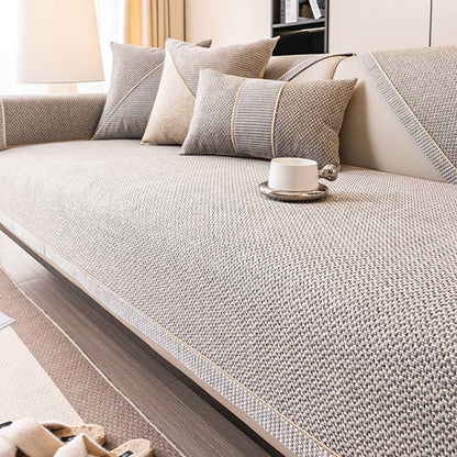 Breathable Woven Cotton Linen Non-Slip Sectional Couch Cover