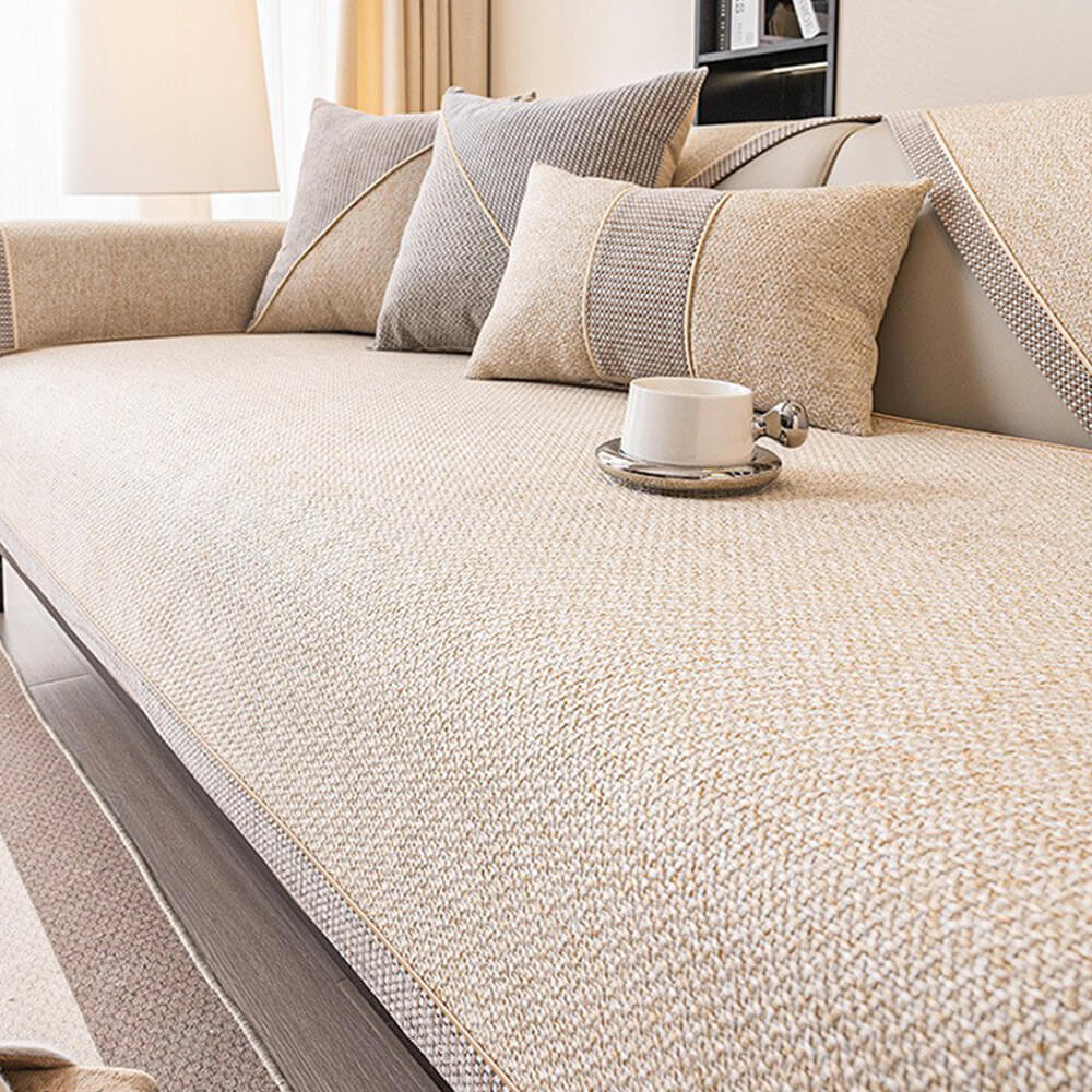 Breathable Woven Cotton Linen Non-Slip Sectional Couch Cover