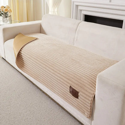 Furry Striped Sofa Protection Non-Slip Plush Recliner Couch Cover Sectional Couch Cover - Solid