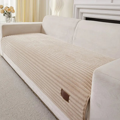 Furry Striped Sofa Protection Non-Slip Plush Recliner Couch Cover Sectional Couch Cover - Solid