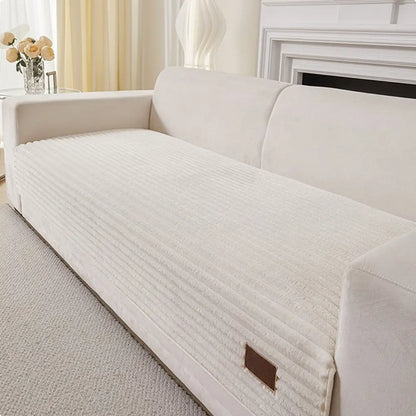 Furry Striped Sofa Protection Non-Slip Plush Recliner Couch Cover Sectional Couch Cover - Solid