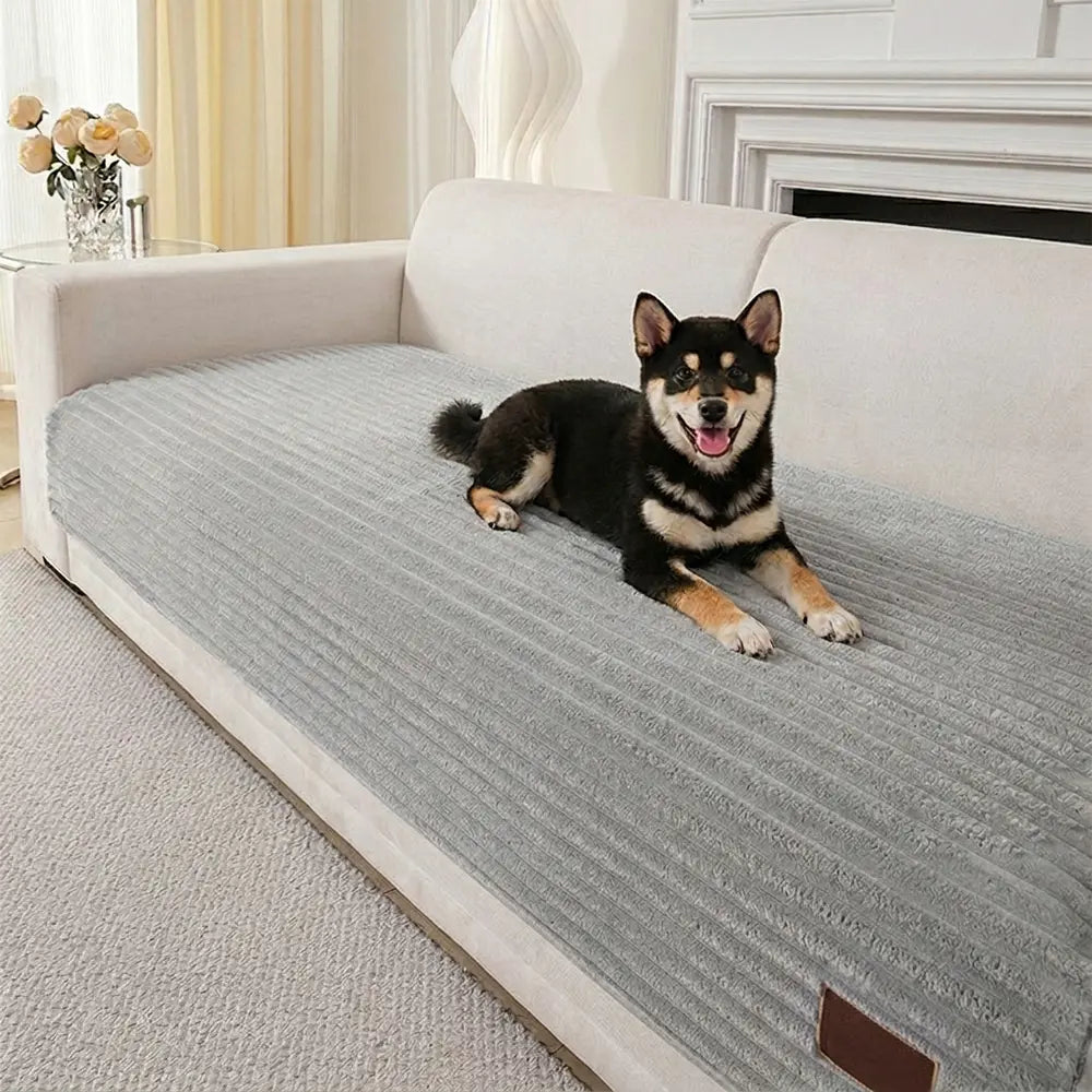 Furry Striped Sofa Protection Non-Slip Plush Recliner Couch Cover Sectional Couch Cover - Solid