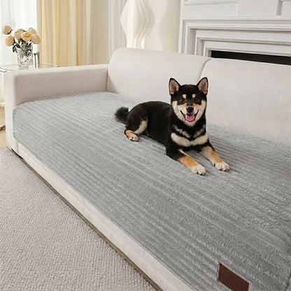 Furry Striped Sofa Protection Non-Slip Plush Recliner Couch Cover Sectional Couch Cover - Solid