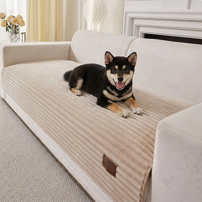 Furry Striped Sofa Protection Non-Slip Plush Recliner Couch Cover Sectional Couch Cover - Solid