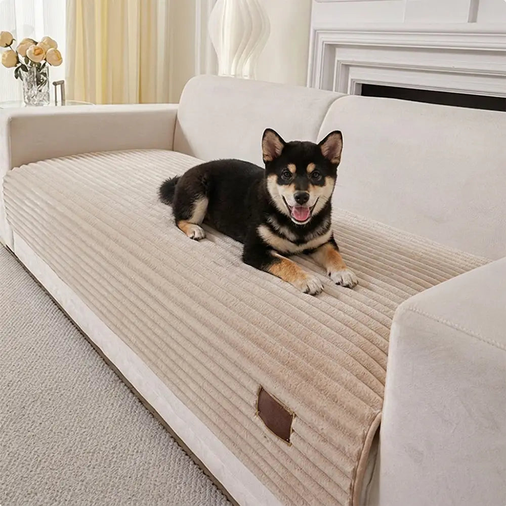 Furry Striped Sofa Protection Non-Slip Plush Recliner Couch Cover Sectional Couch Cover - Solid