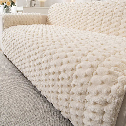 Fuzzy Bubble Plush One-Piece Pet-Friendly Sofa Protection Non-Slip Couch Cover