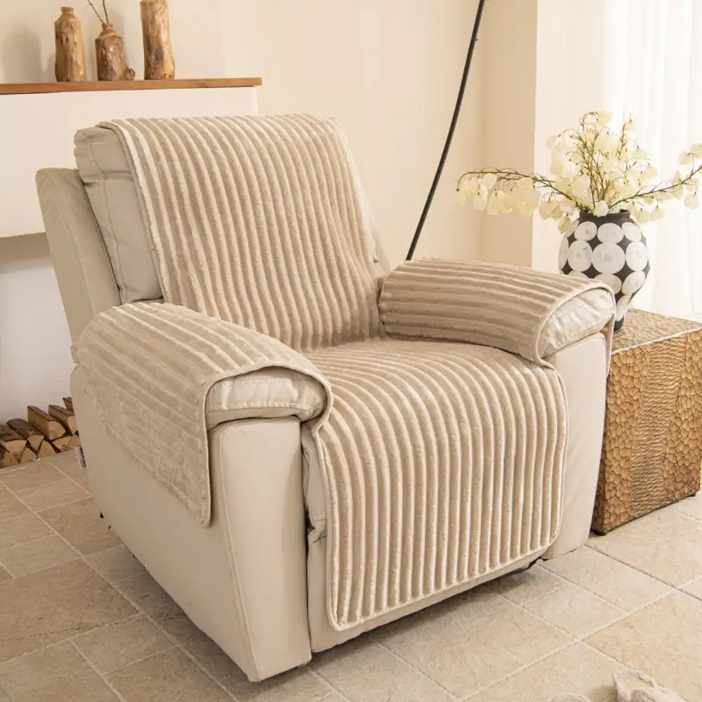 Plush Pet-Friendly Non-Slip One-Piece Sectional Couch Cover Recliner Couch Cover - Strips