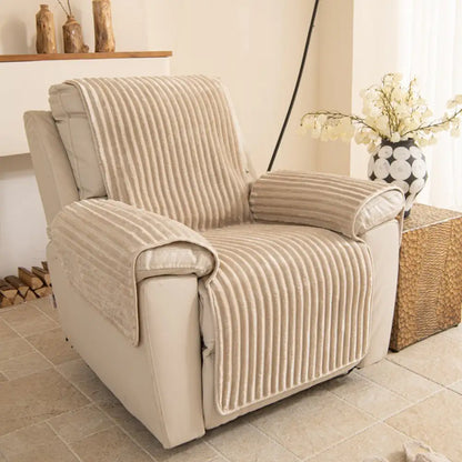 Plush Pet-Friendly Non-Slip One-Piece Sectional Couch Cover Recliner Couch Cover - Strips