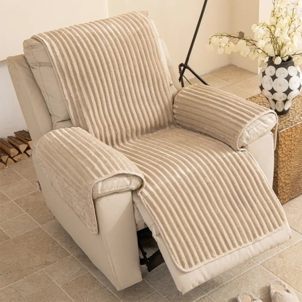Plush Pet-Friendly Non-Slip One-Piece Sectional Couch Cover Recliner Couch Cover - Strips