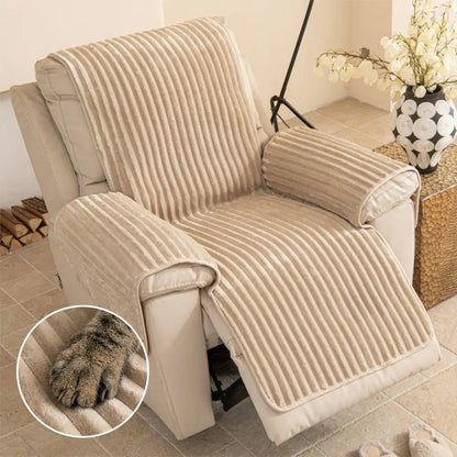 Plush Pet-Friendly Non-Slip One-Piece Sectional Couch Cover Recliner Couch Cover - Strips