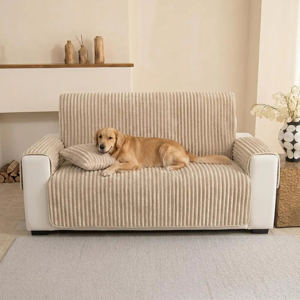 Plush Pet-Friendly Non-Slip One-Piece Sectional Couch Cover Recliner Couch Cover - Strips