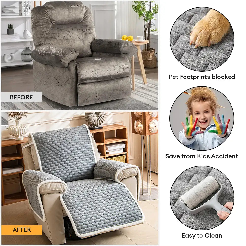 Plush Scratch-Resistant Recliner Couch Covers Slipcovers with Elastic Straps
