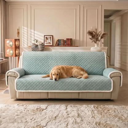 One-Piece Plush Scratch-Resistant Large Sectional Couch Covers with Elastic Straps