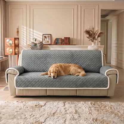 One-Piece Plush Scratch-Resistant Large Sectional Couch Covers with Elastic Straps
