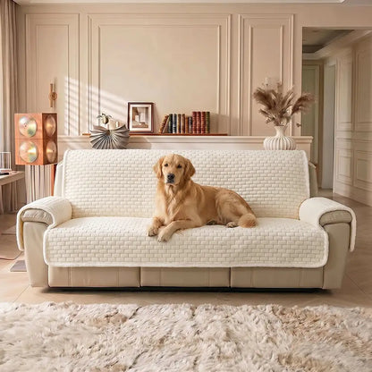 One-Piece Plush Scratch-Resistant Large Sectional Couch Covers with Elastic Straps