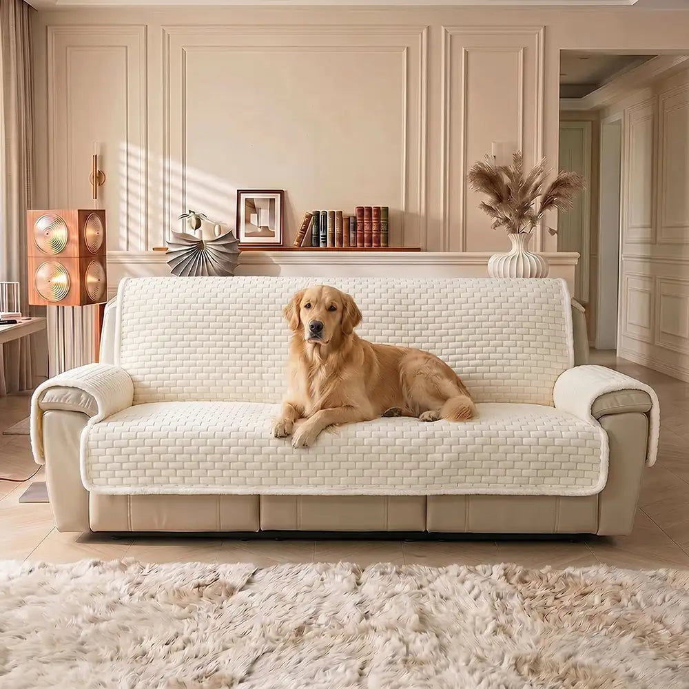 One-Piece Plush Scratch-Resistant Large Couch Covers with Elastic Straps