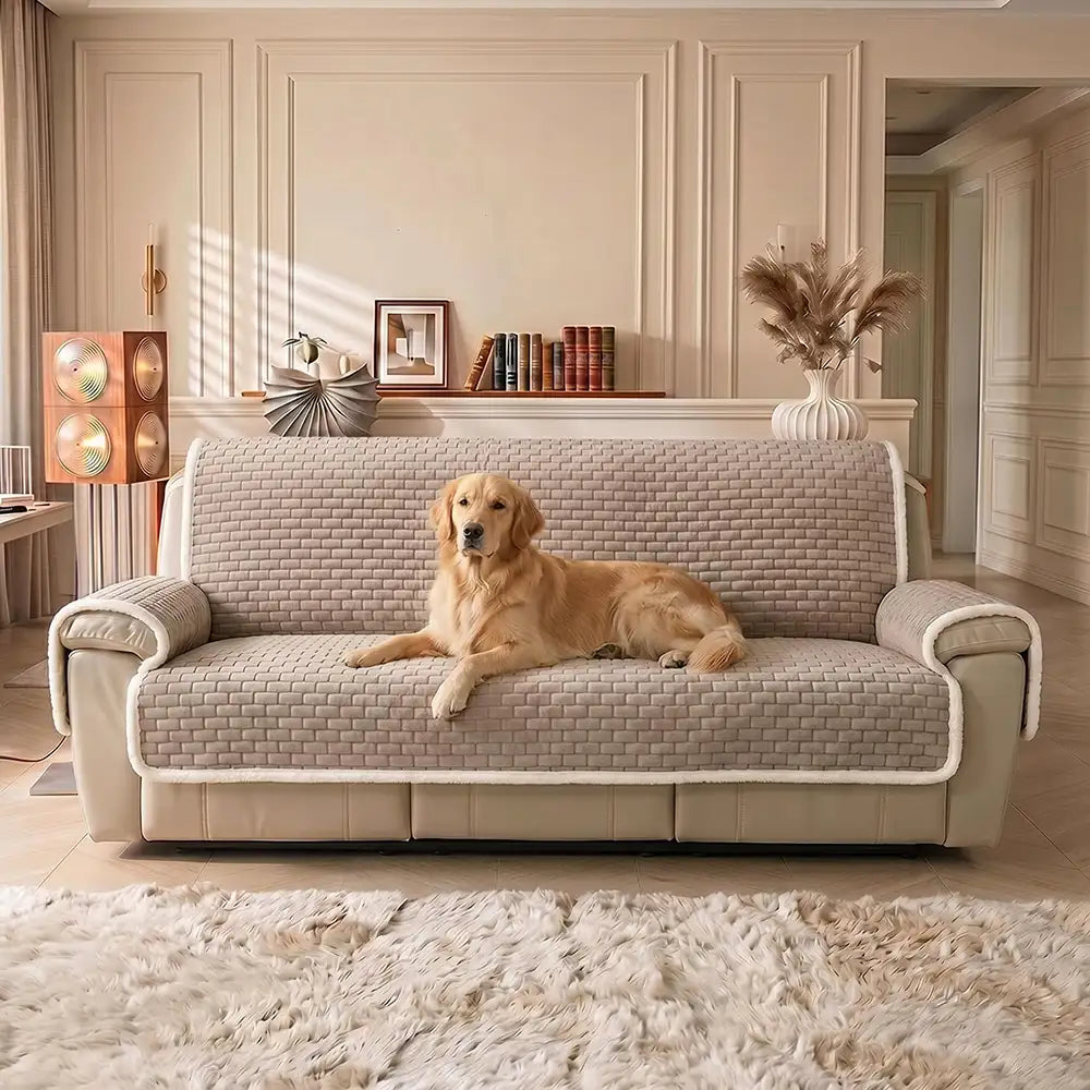 One-Piece Plush Scratch-Resistant Large Couch Covers with Elastic Straps