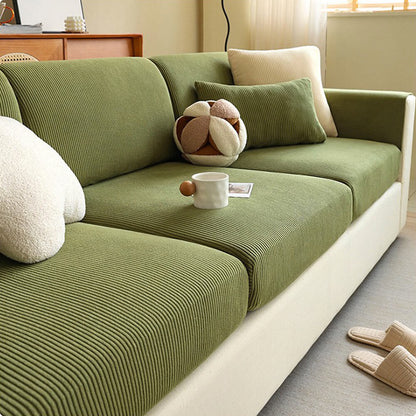 Vertical Stripe Corduroy Anti-Scratch Stretch Full-Cover Sectional Couch Cover