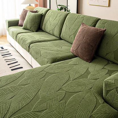 Modern Leaf Jacquard Water-Repellent Anti-Scratch Stretch Full Wrap Sectional Couch Cover