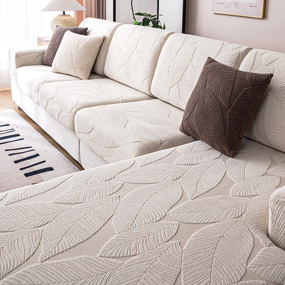 Modern Leaf Jacquard Water-Repellent Anti-Scratch Stretch Full Wrap Sectional Couch Cover