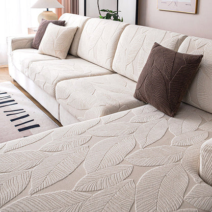 Modern Leaf Jacquard Water-Repellent Anti-Scratch Stretch Full Wrap Sectional Couch Cover