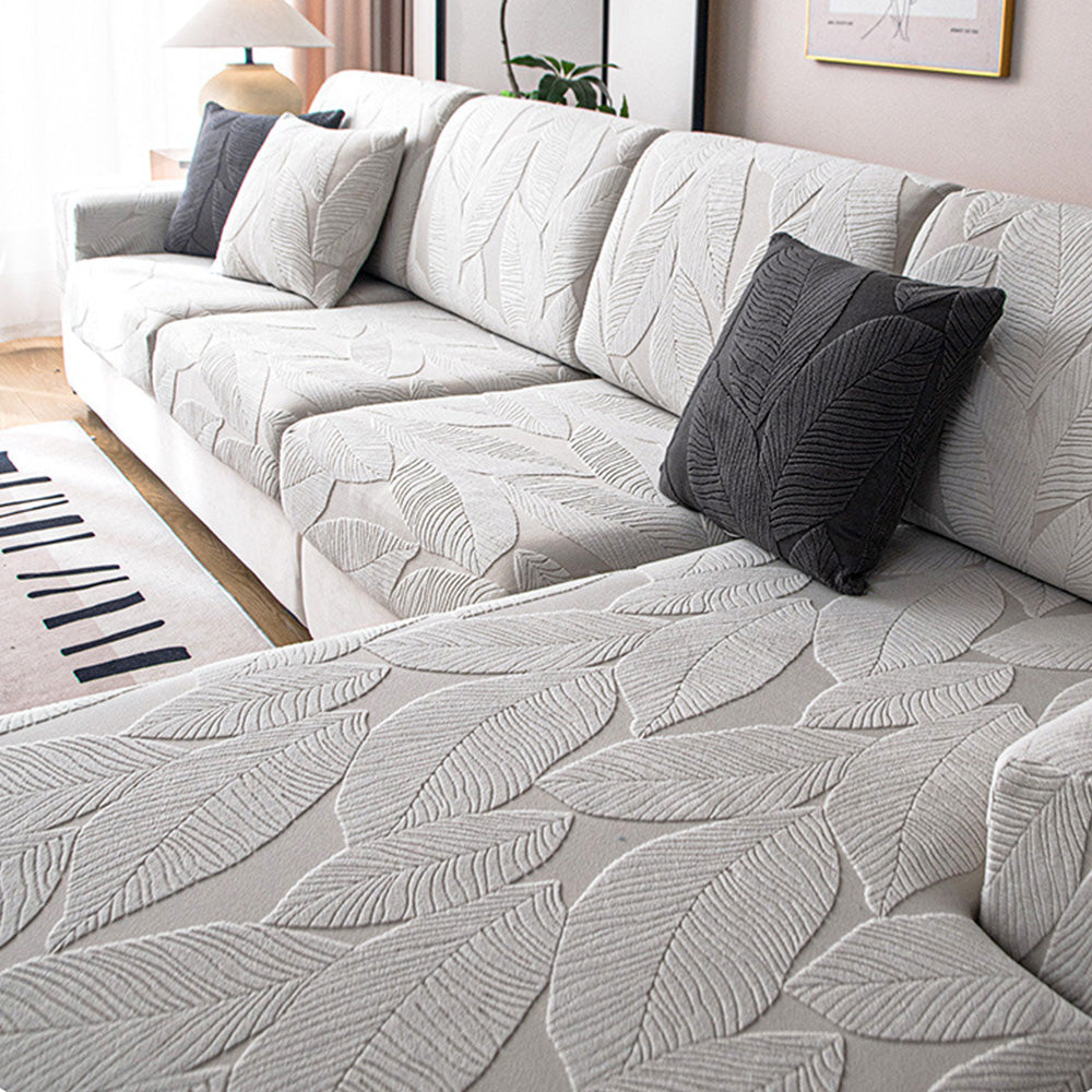 Modern Leaf Jacquard Water-Repellent Anti-Scratch Stretch Full Wrap Sectional Couch Cover