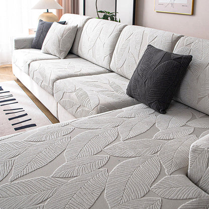Modern Leaf Jacquard Water-Repellent Anti-Scratch Stretch Full Wrap Sectional Couch Cover