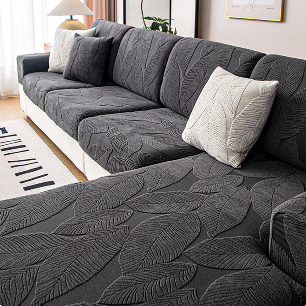 Modern Leaf Jacquard Water-Repellent Anti-Scratch Stretch Full Wrap Sectional Couch Cover
