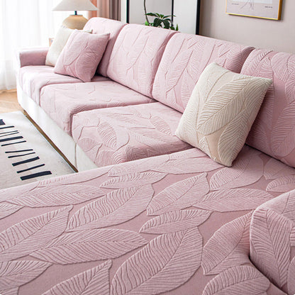 Modern Leaf Jacquard Water-Repellent Anti-Scratch Stretch Full Wrap Sectional Couch Cover