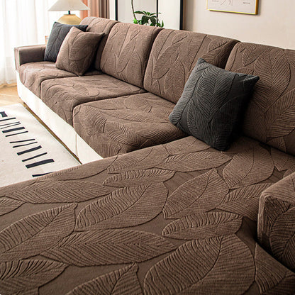 Modern Leaf Jacquard Water-Repellent Anti-Scratch Stretch Full Wrap Sectional Couch Cover